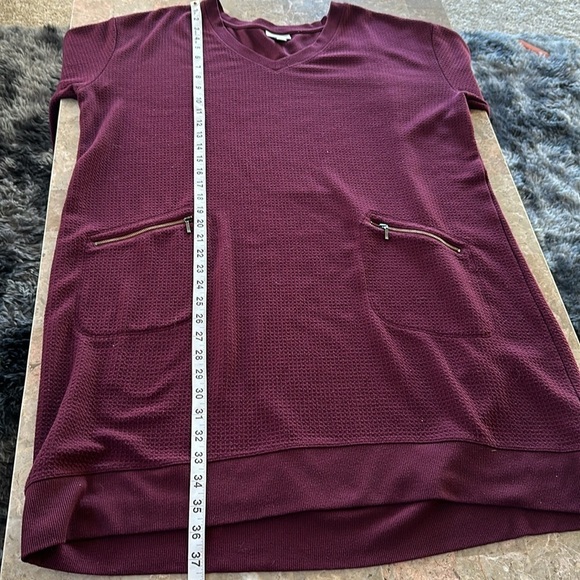 J Jill Shift Dress Burgundy Waffle Knit Zip Pockets V-Neck Long Sleeve, XL - Picture 9 of 9